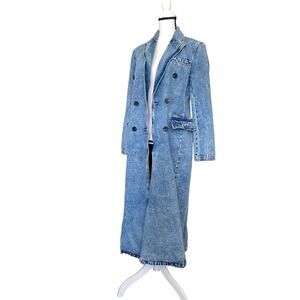 Avec Les Filles Denim Trench Coat Medium Acid Wash Blue Sz S Pockets Tailored